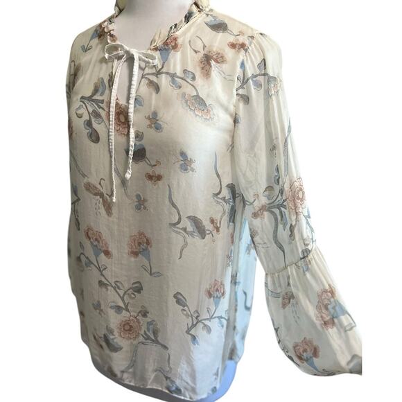 Angela Moda Italy 100% Silk Top Size M Whimsy Cottage Romantic Floral - Picture 4 of 7